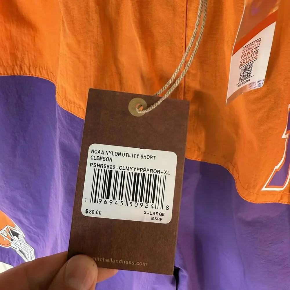 Mitchell & Ness Clemson Tigers Orange Purple Nylon Utility Shorts‎ Mens XL